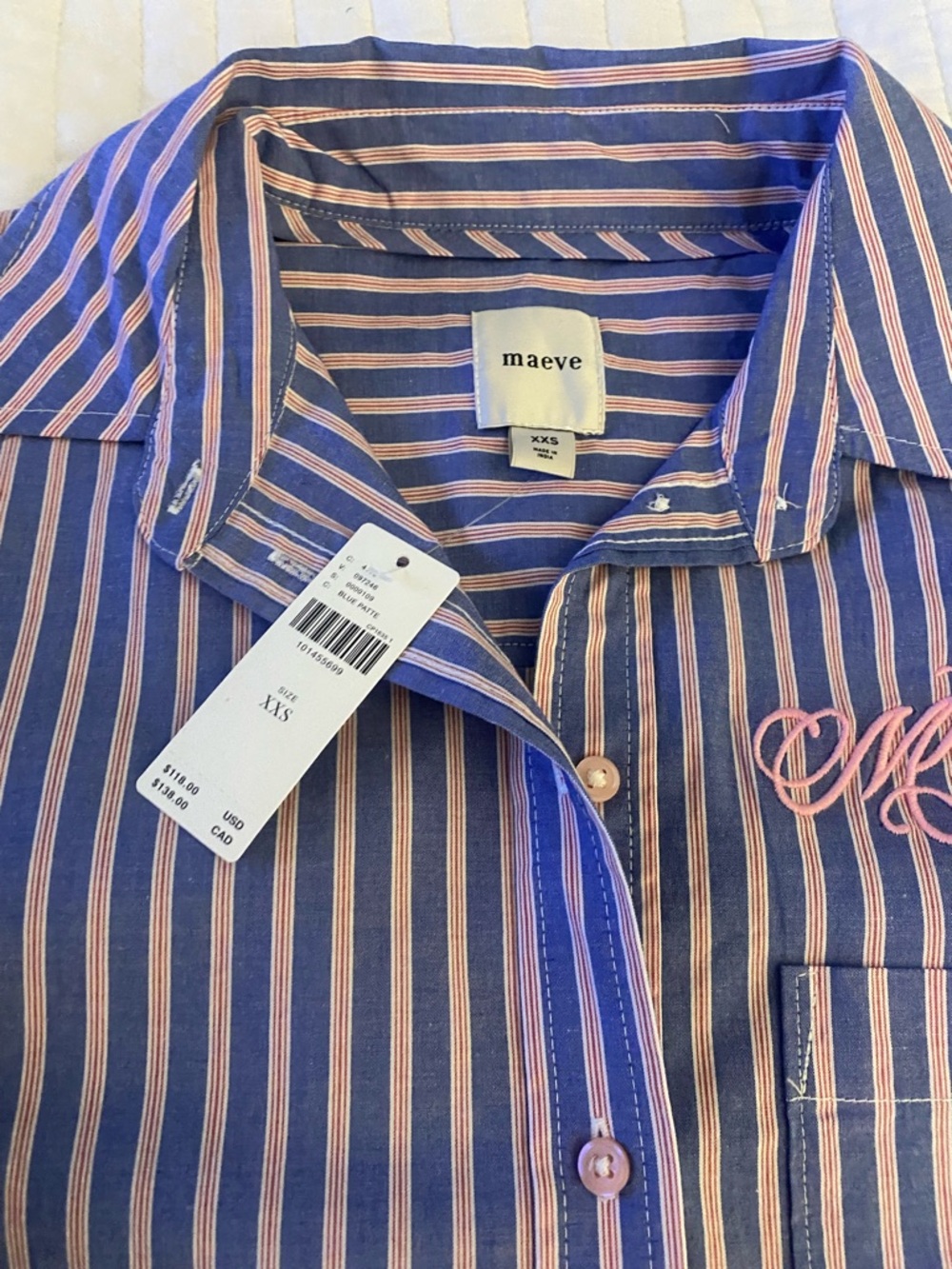 Maeve Striped Button-Down Shirt in Blue and Pink